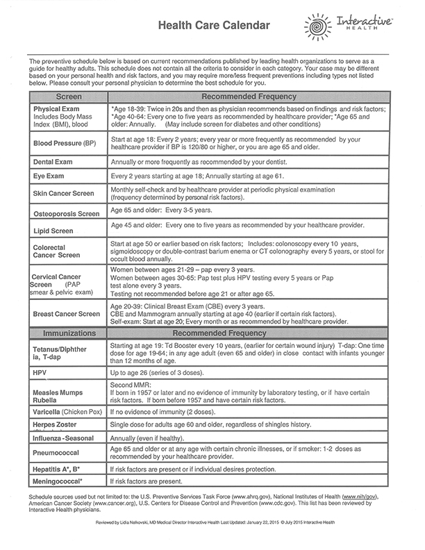 Health Care Calendar