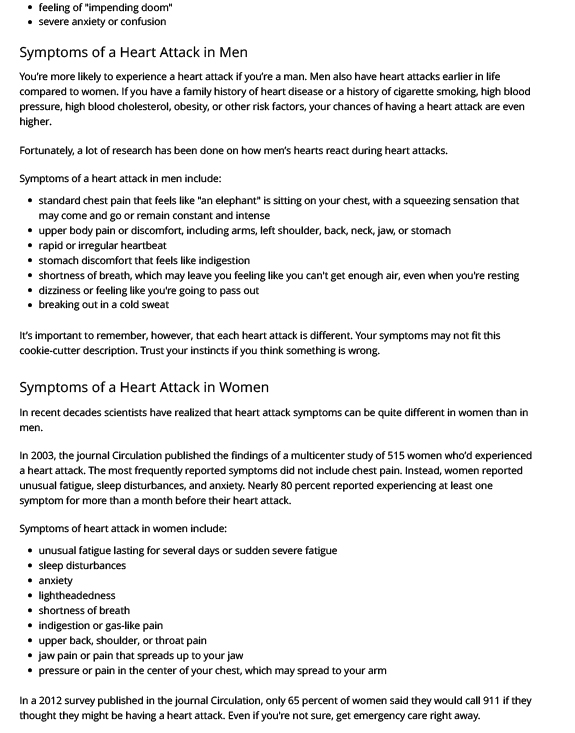 Heart Attack Symptoms in Men and Women